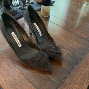 Dark grey suede manolo blahnik pumps